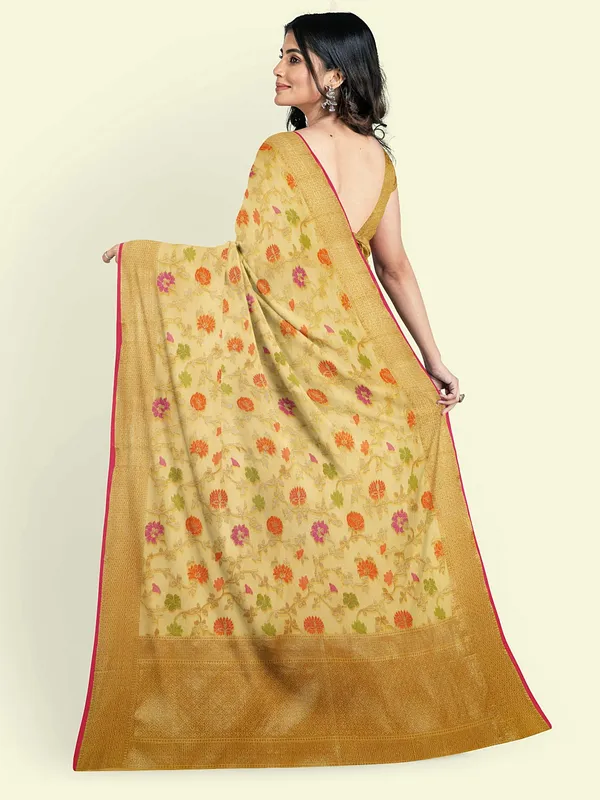 Yellow_Cotton_Blend_Banarasi_Sarees_For_Women