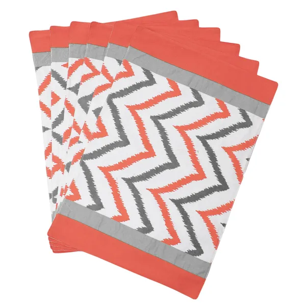 Pack_for_18_Pieces_Cotton_Coral_Ikat_Chevron_Printed_Place_Mat_With_Napkin_Set_for_Dining_and_Center_Table