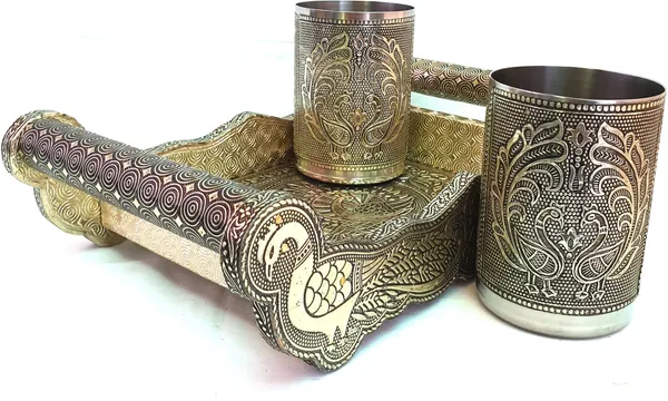 _Serving_Tray_with_2_Oxidized_Glass_Set_Lemon_Set_Tray_With_Handle,Rajwadi_Minakarigari_Oxidized_Tray_Set_Tray,_Glass_Serving_Set_(Pack_of_3)