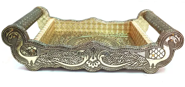 _Serving_Tray_with_2_Oxidized_Glass_Set_Lemon_Set_Tray_With_Handle,Rajwadi_Minakarigari_Oxidized_Tray_Set_Tray,_Glass_Serving_Set_(Pack_of_3)