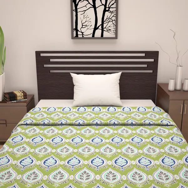 100%_Cotton_Reversible_Lightweight_Printed_Single_Bed_AC_Dohar_Blanket_-_Apple_Green