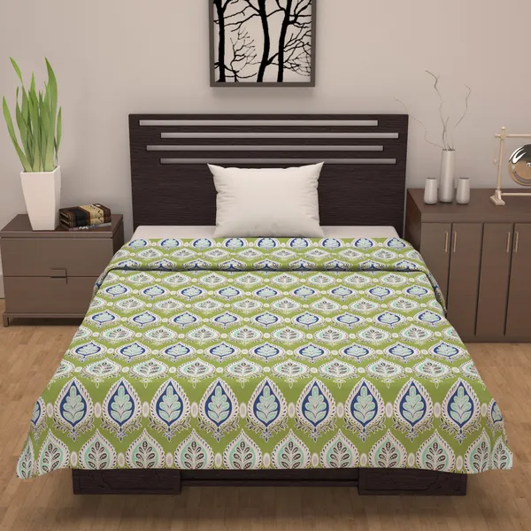100%_Cotton_Reversible_Lightweight_Printed_Single_Bed_AC_Dohar_Blanket_-_Apple_Green