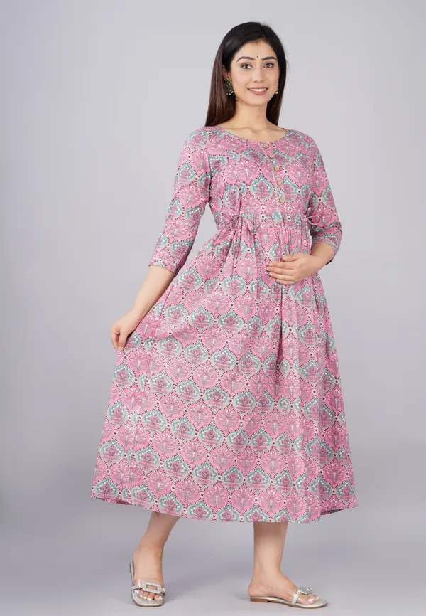 Sanganeri_Light_Pink_Maternity_And_Feeding_Gown