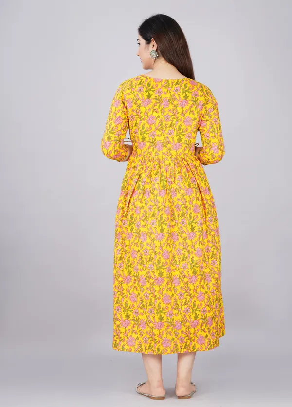 Sanganeri_Yellow_Maternity_And_Feeding_Kurti