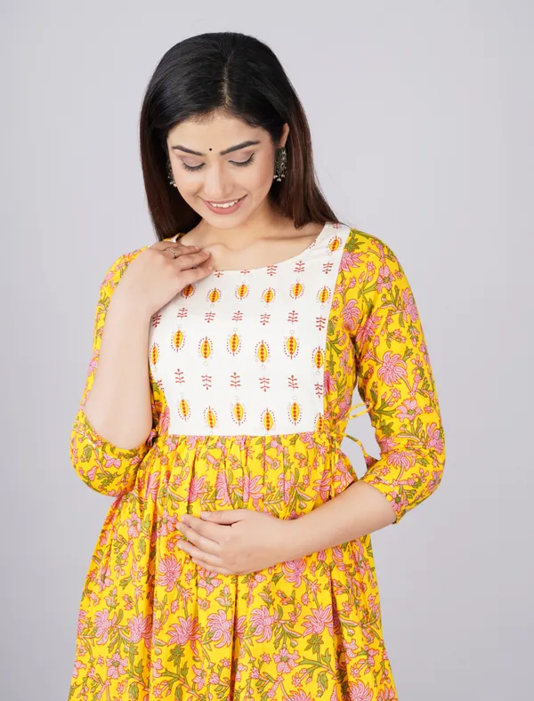 Sanganeri_Yellow_Maternity_And_Feeding_Kurti