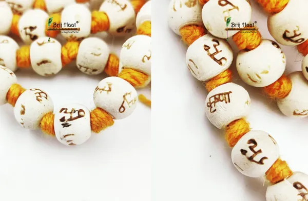 White_wood_hare_ram_carving_jaap_japa_mala_108+1_Beads_10mm_With_Cotton_Gaumukhi_bag_Jholi