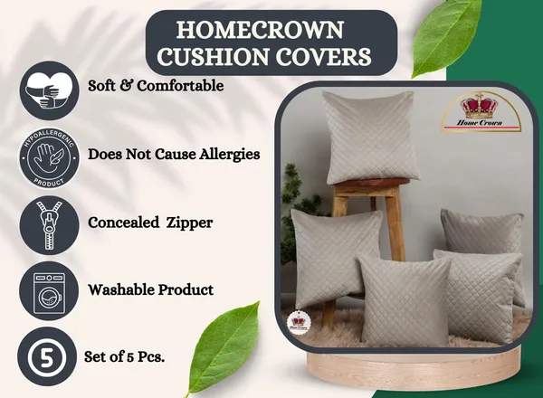 16x16_Inch_Quilted_Velvet_Cushion_Covers_Set_of_5_Soft_Decorative_Throw_Pillow_Cases_for_Sofa,_Couch,_Bed,_and_Living_Room_Zipper_Closure,_Silver