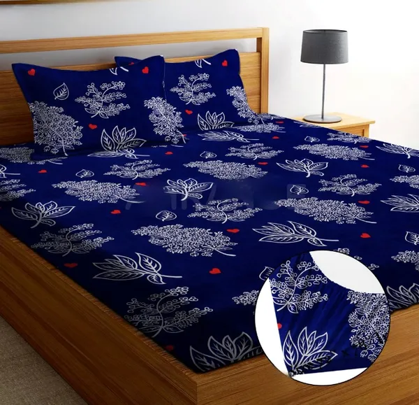 HEART_220_TC_-_Cotton_Elastic_Fitted_King/Queen_Size_Bedsheets_With_2_Pillow_Covers