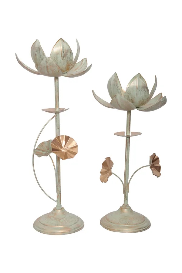 Table_Lotus_Candle_Holder,_Housewarming_Gift,_Home_Decor_Items,_Green_Gold_Finish_Set_of_2_pcs