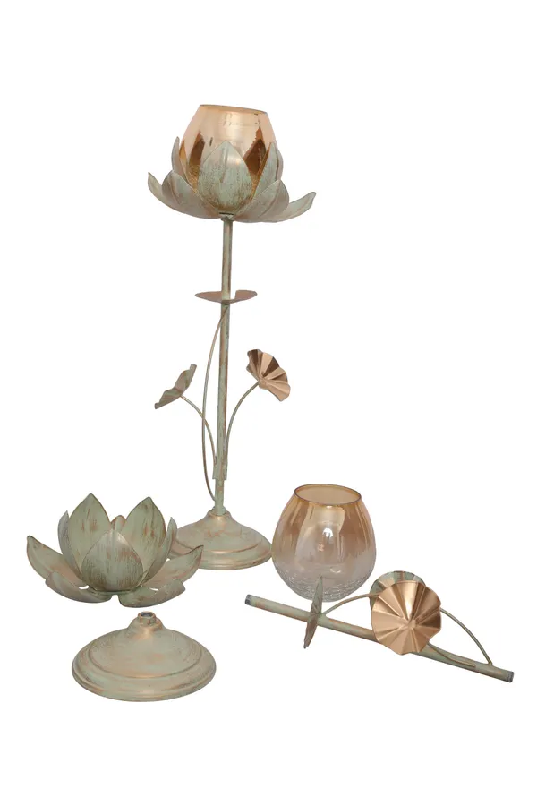 Table_Lotus_Candle_Holder,_Housewarming_Gift,_Home_Decor_Items,_Green_Gold_Finish_Set_of_2_pcs