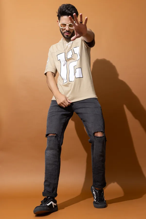 Tan_Cotton_Blend_Printed_Round_Neck_Soft_T-Shirt_For_Men