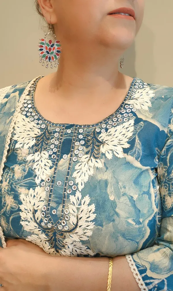 Teal_Blue_Cotton_Straight_Cut_For_Women