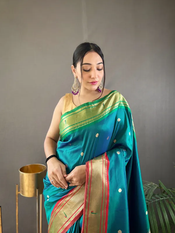 Teal_Blue_Paithani_Silk_Woven_Saree