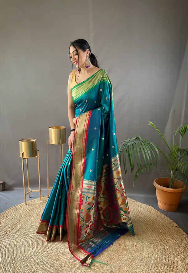 Teal_Blue_Paithani_Silk_Woven_Saree