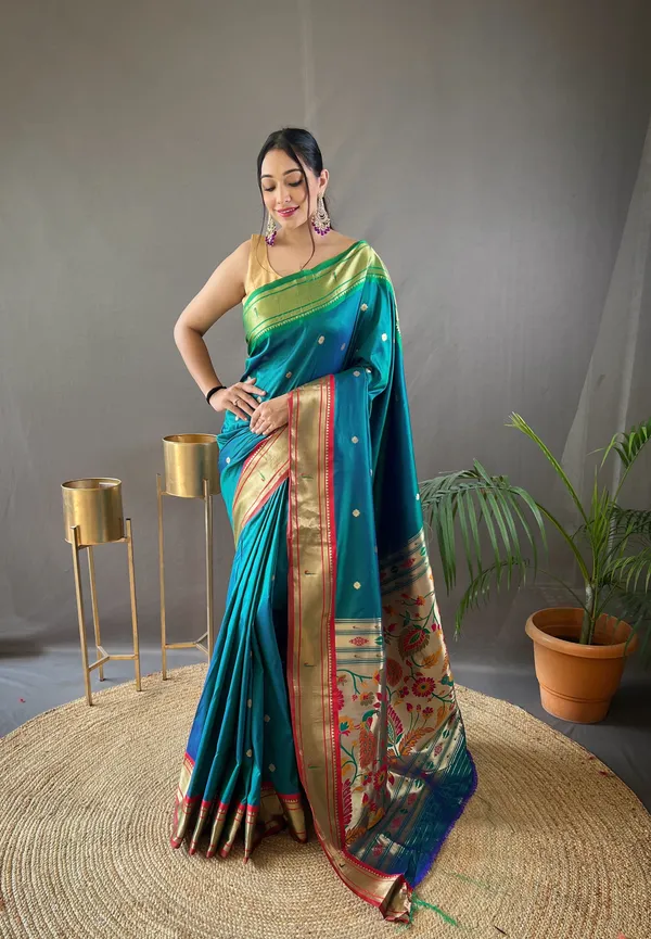 Teal_Blue_Paithani_Silk_Woven_Saree