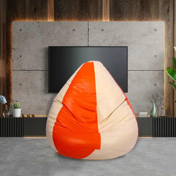 Cream_And_Orange_Tear_Drop_Bean_Bag_Cover_Without_Beans