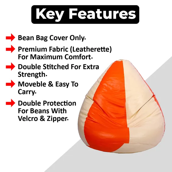 Cream_And_Orange_Tear_Drop_Bean_Bag_Cover_Without_Beans