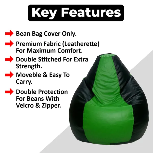 Green_And_Black_Tear_Drop_Bean_Bag_Cover_Without_Beans