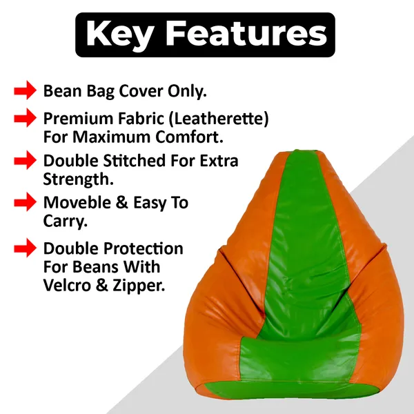 Green_And_Orange_Tear_Drop_Bean_Bag_Cover_Without_Beans