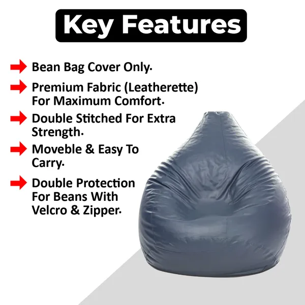 Grey_Tear_Drop_Bean_Bag_Cover_Without_Beans