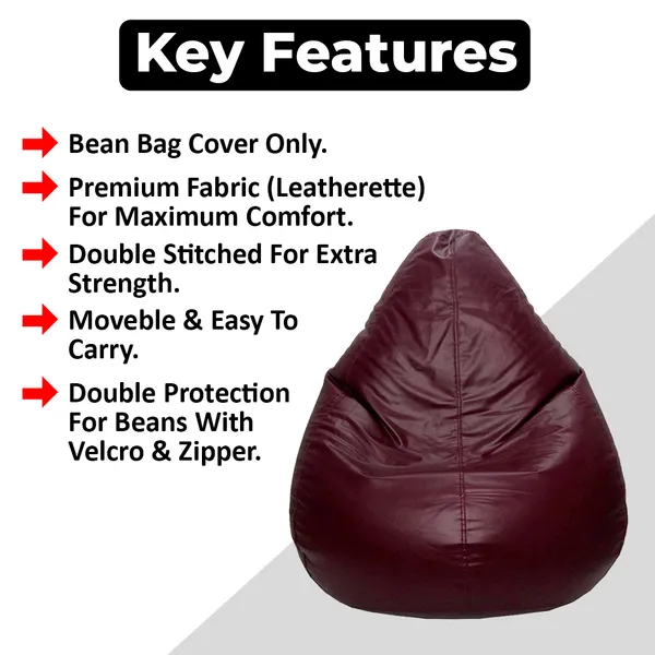 Maroon_Tear_Drop_Bean_Bag_Cover_Without_Beans