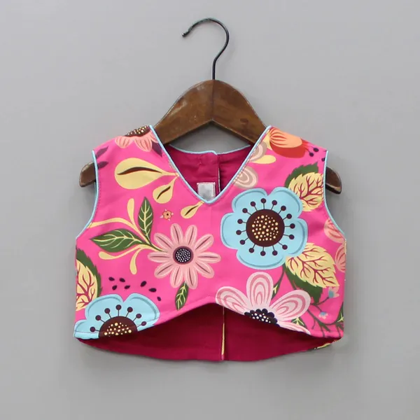 Multicolour_Floral_Printed_Pink_Top_And_Lehenga_Set