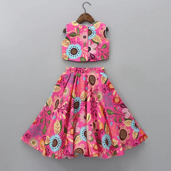 Multicolour_Floral_Printed_Pink_Top_And_Lehenga_Set