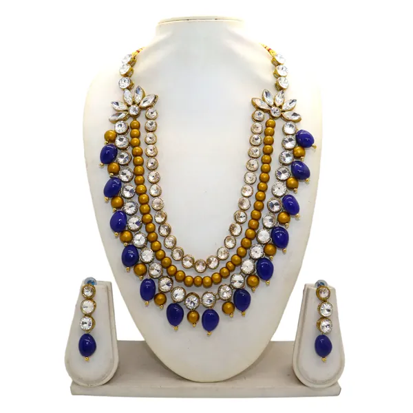 Three_Layer_Antique_Blue_Beads_And_Alloy_Copper_Jewellery_Set_For_Women