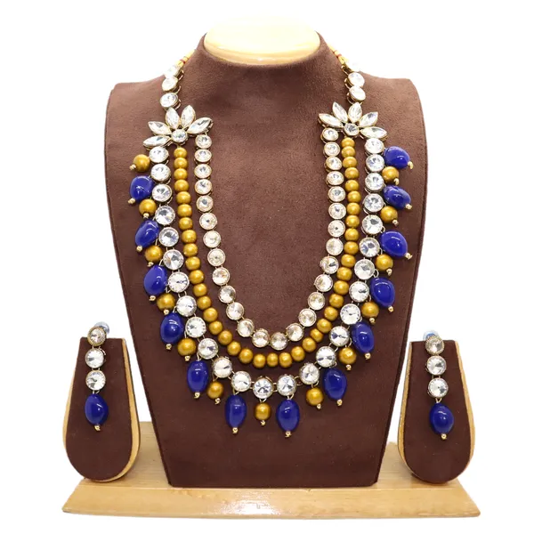 Three_Layer_Antique_Blue_Beads_And_Alloy_Copper_Jewellery_Set_For_Women