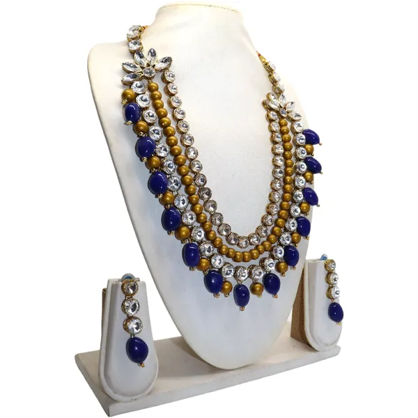 Three_Layer_Antique_Blue_Beads_And_Alloy_Copper_Jewellery_Set_For_Women
