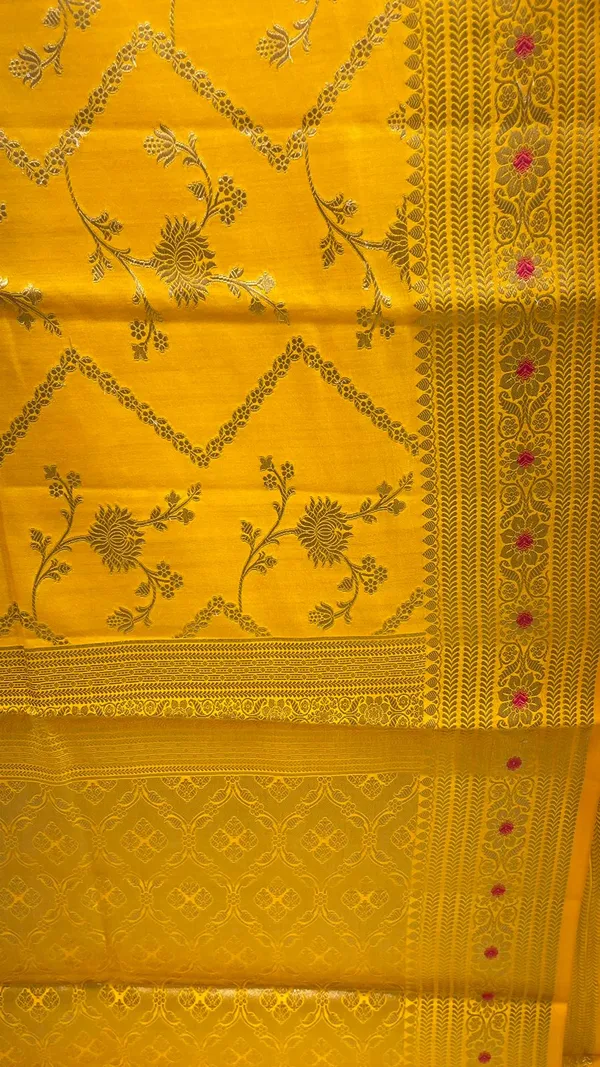 Humairah_Pure_Handwoven_Gold_Chiniya_Silk_Zari_Jaal_Zig-Zag_with_Minakari_Zari_Border_Banarasi_Saree_with_Gold_Blouse_piece