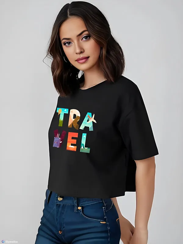 Black_Travel_Typography_Printed_Crop_Oversized_T-Shirt_For_Women