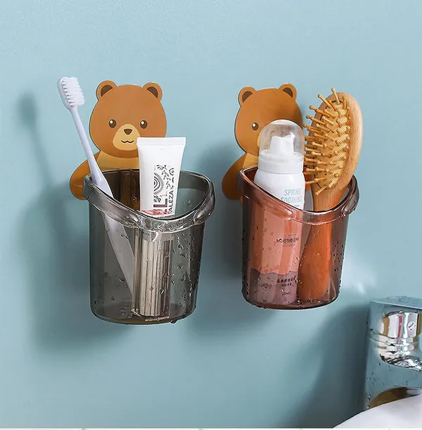 Toothbrush_Holder_Tumbler_Stand_Self_Adhesive_Teddy_Bear_Magic_Sticker_No_Need_to_Drill_(Pack_of_2)