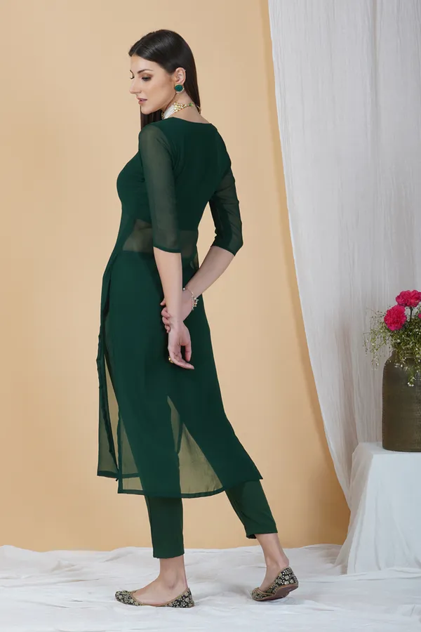 Suit_Style_Georgette_Green_Kurti_And_Pant_Set