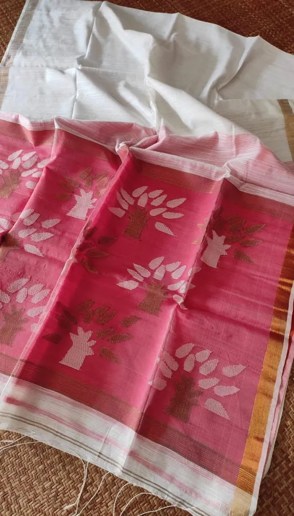 White_Tree_Handloom_Zari_Work_Cotton_Silk_Saree