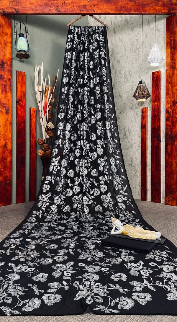 Trendy_Black_Heavy_Georgette_Saree