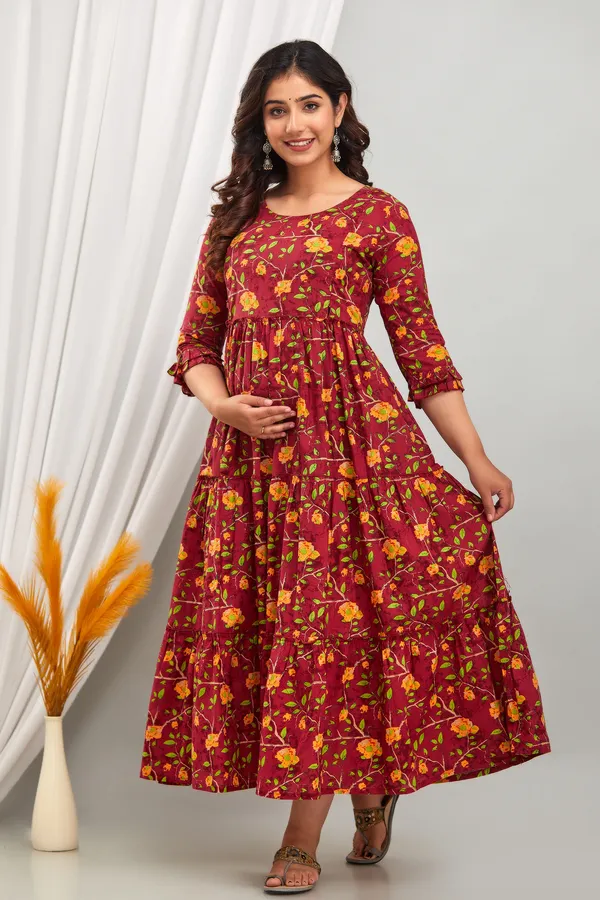 Trendy_Maternity_Cotton_Printed_Maroon_Dress
