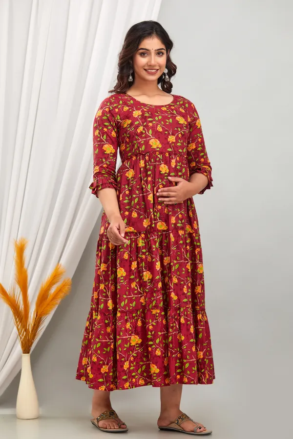Trendy_Maternity_Cotton_Printed_Maroon_Dress