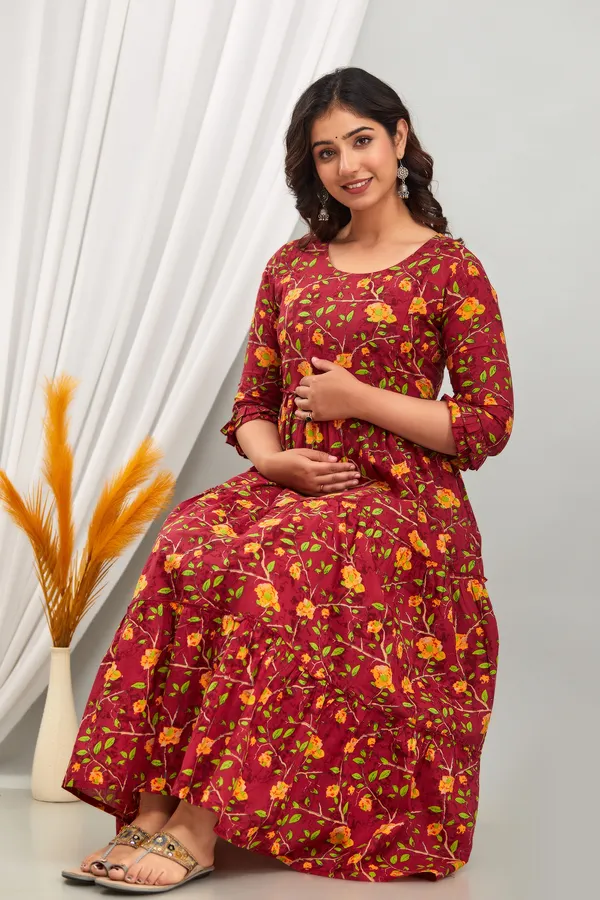 Trendy_Maternity_Cotton_Printed_Maroon_Dress