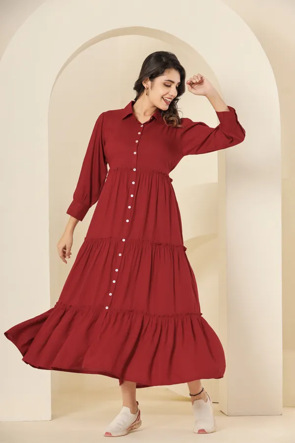 Label Kushagra Trendy Rayon Shirt Collar Maroon Solid Long Dress Price in  India Buy Label Kushagra Trendy Rayon Shirt Collar Maroon Solid Long  Dress