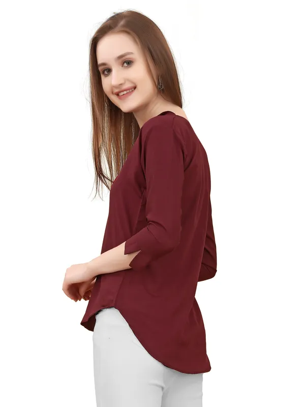 Maroon_Poly_Crepe_Shirts_For_Women