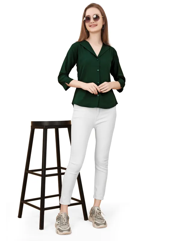Dark_Green_Poly_Crepe_Shirts_For_Women