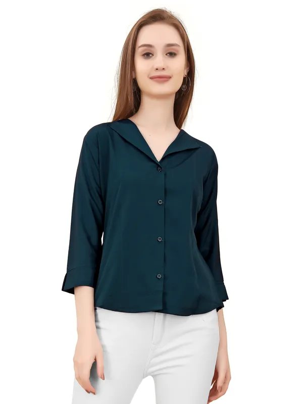 Teal_Poly_Crepe_Shirts_For_Women