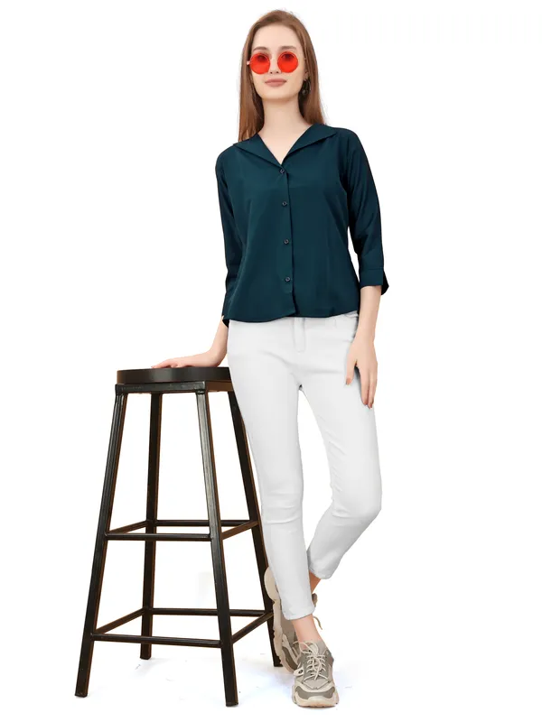 Teal_Poly_Crepe_Shirts_For_Women