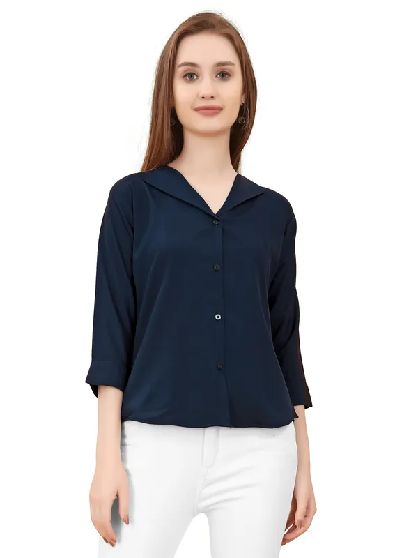 Dark_Blue_Poly_Crepe_Shirts_For_Women