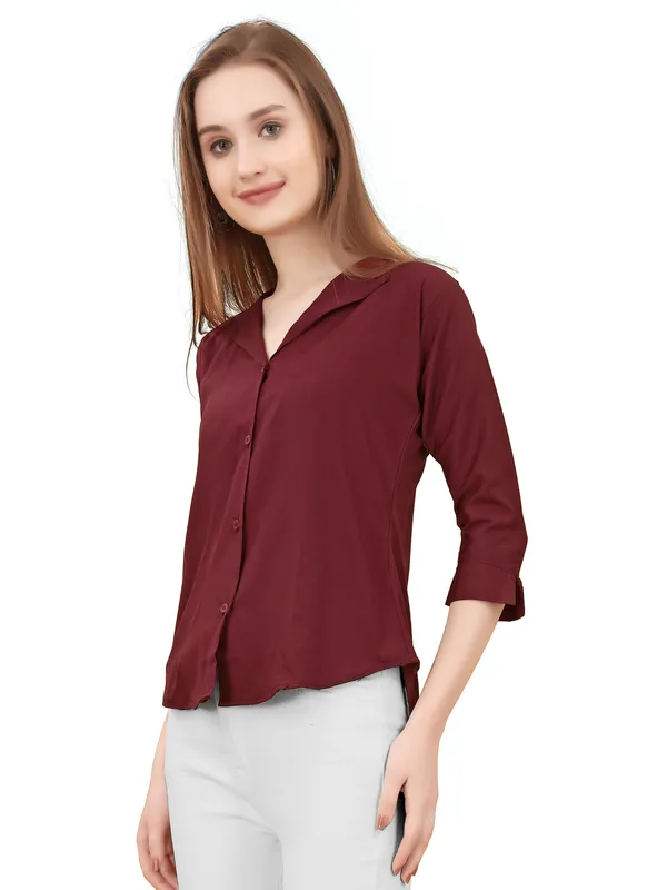 Maroon_Poly_Crepe_Shirts_For_Women