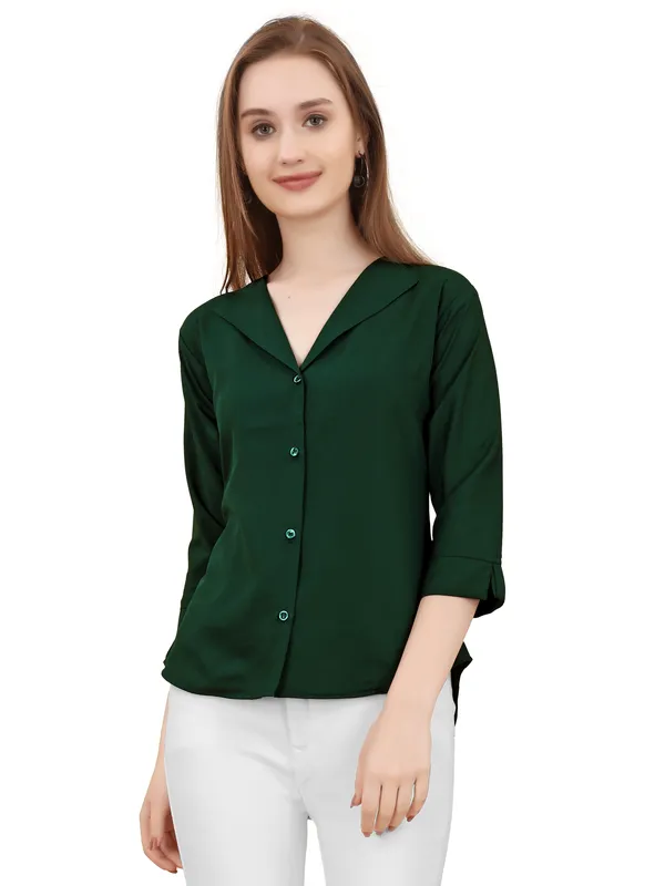 Dark_Green_Poly_Crepe_Shirts_For_Women