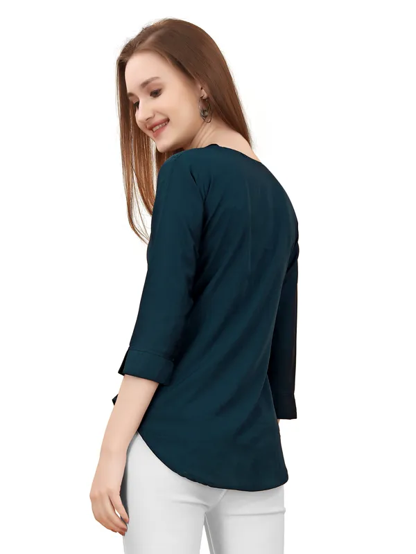 Teal_Poly_Crepe_Shirts_For_Women