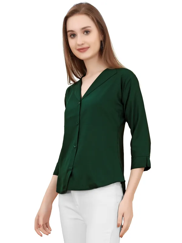 Dark_Green_Poly_Crepe_Shirts_For_Women