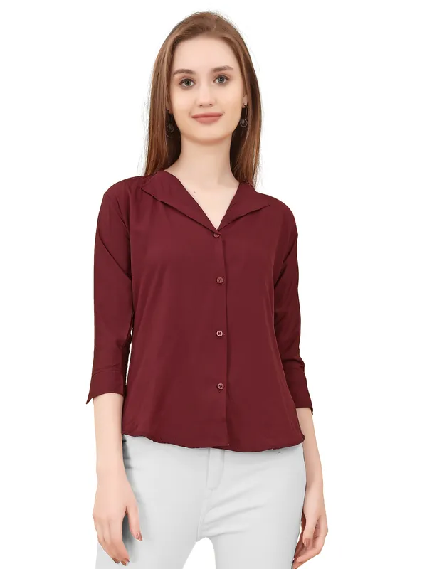 Maroon_Poly_Crepe_Shirts_For_Women